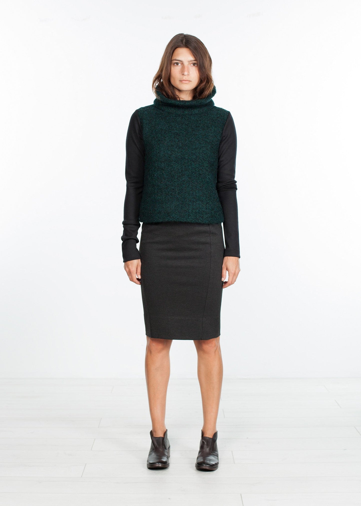 Dolcevita bouclé in verde/nero