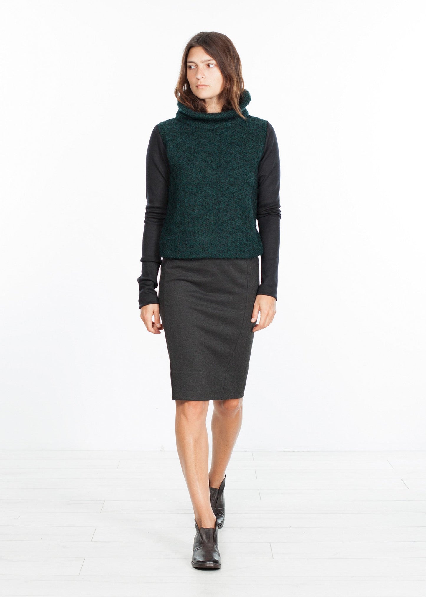 Dolcevita bouclé in verde/nero