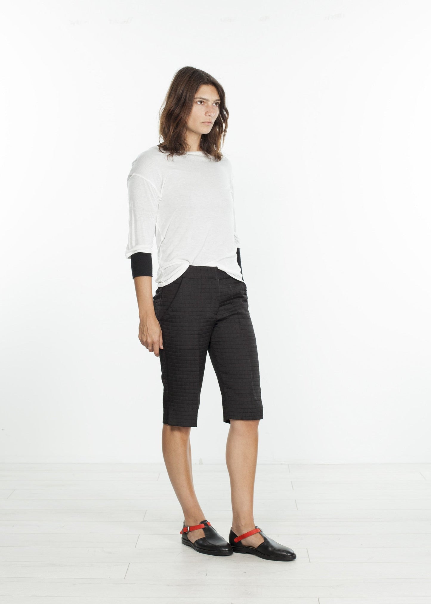 Pantaloncini al ginocchio a punto quadrato in nero