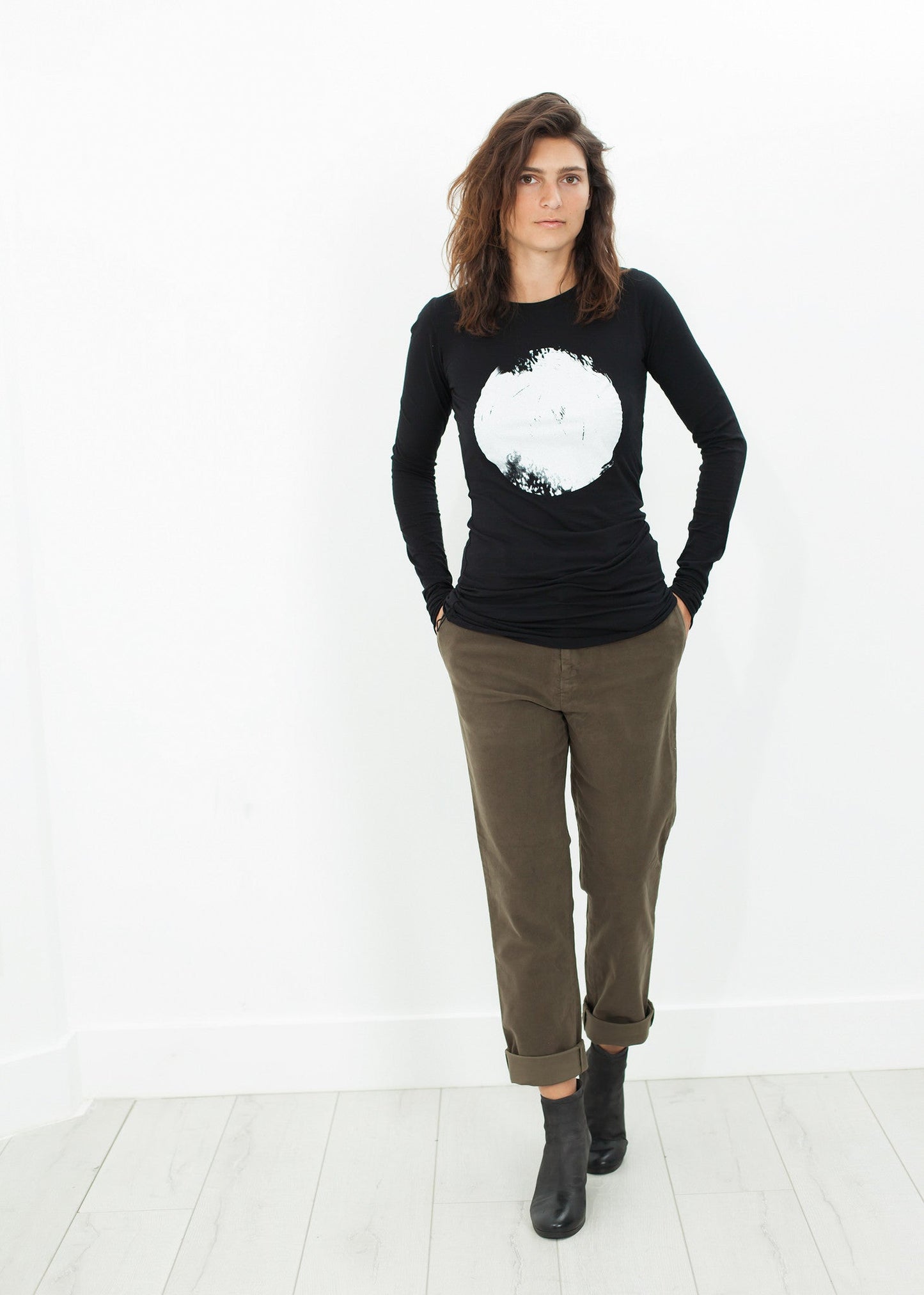 Pantalone in cotone scamosciato color kaki