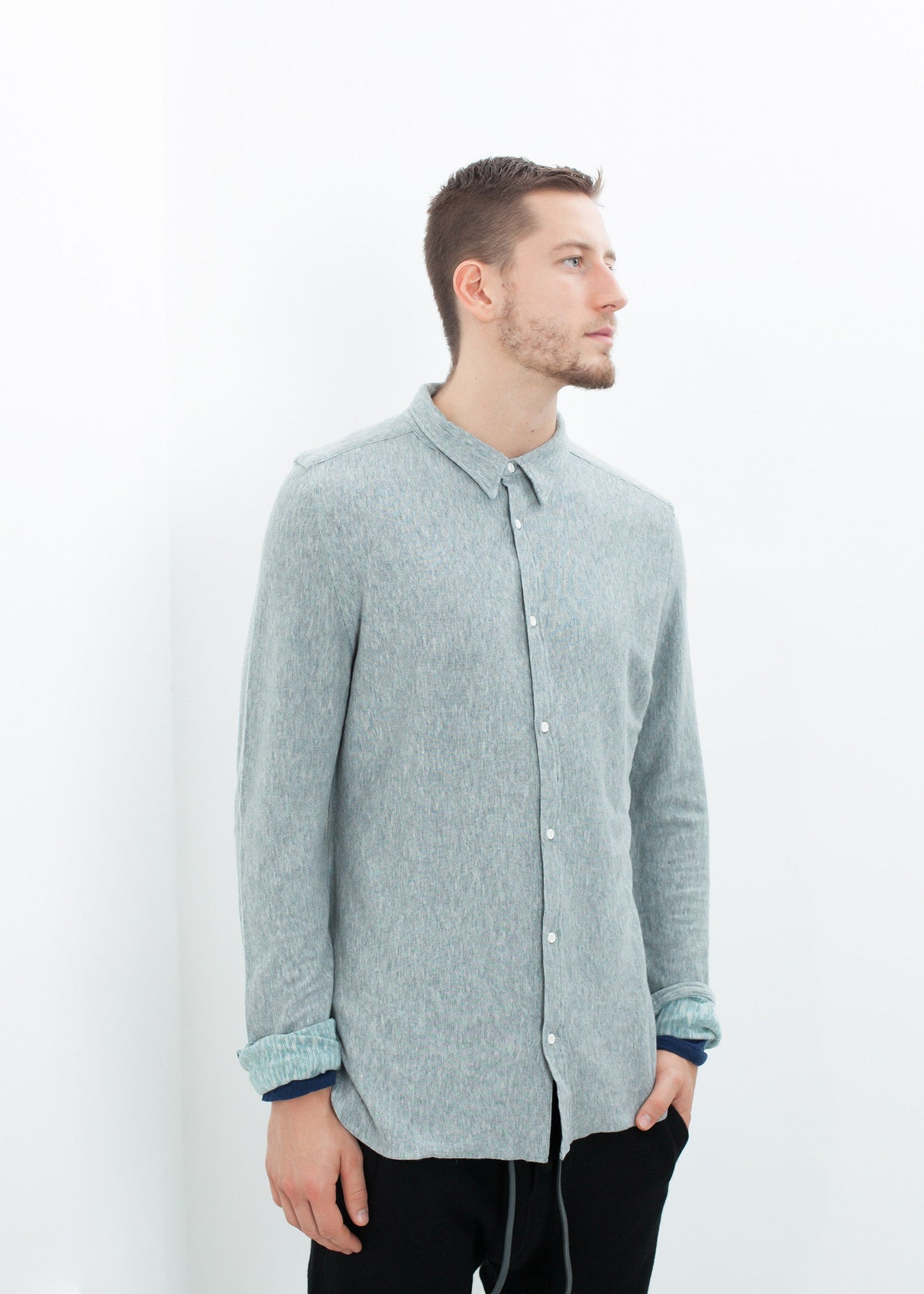 Bottoni in jersey Kasuri in blu grigio