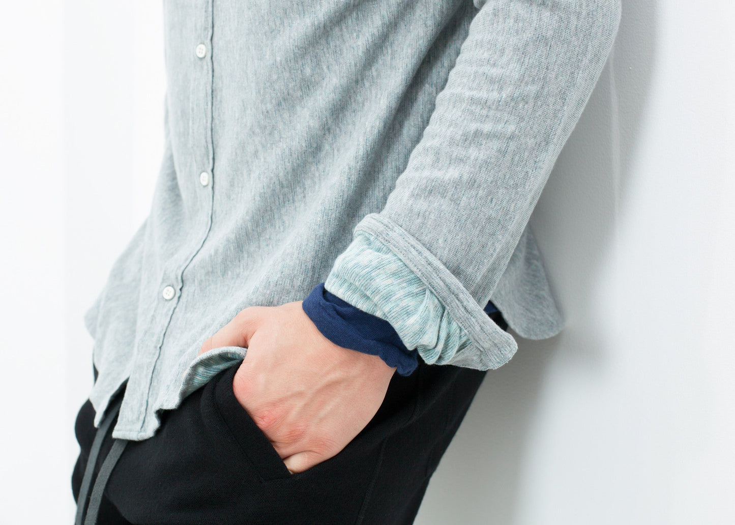 Bottoni in jersey Kasuri in blu grigio
