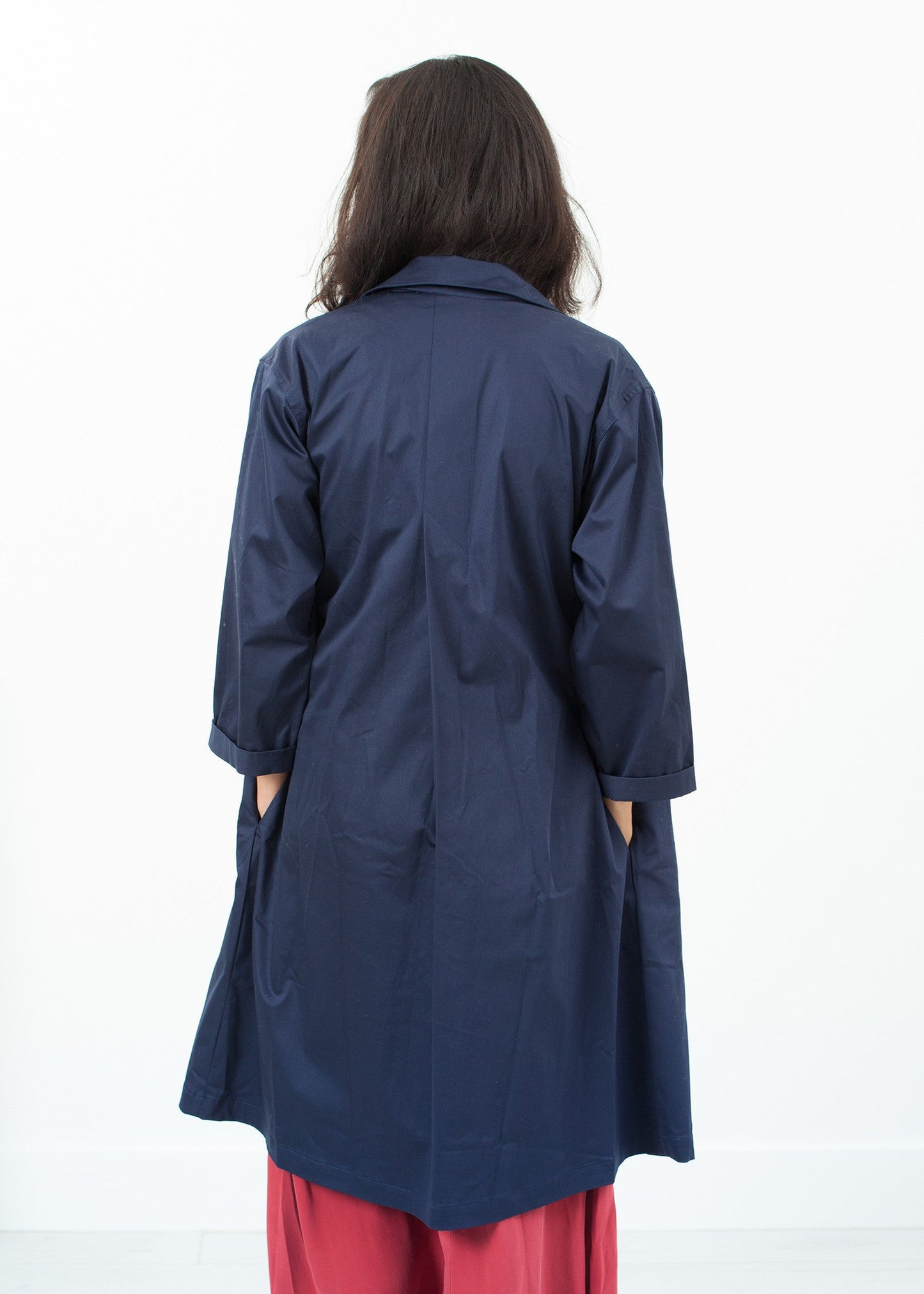 Trench in rasatello in blu marino
