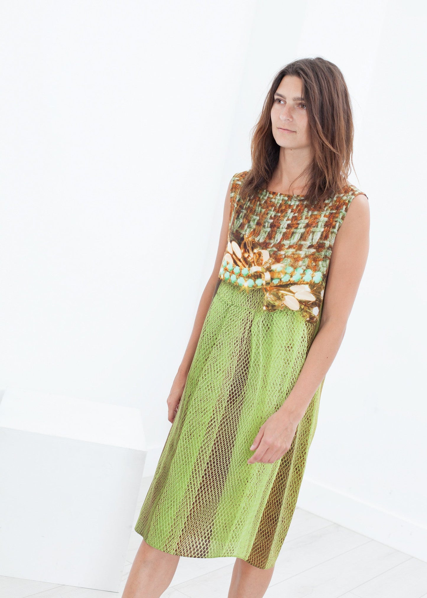 Sottoveste in seta in tweed e rete