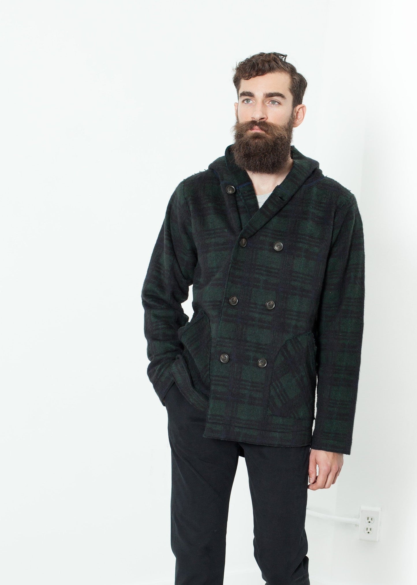 Felpa con cappuccio doppiopetto in Forest Plaid