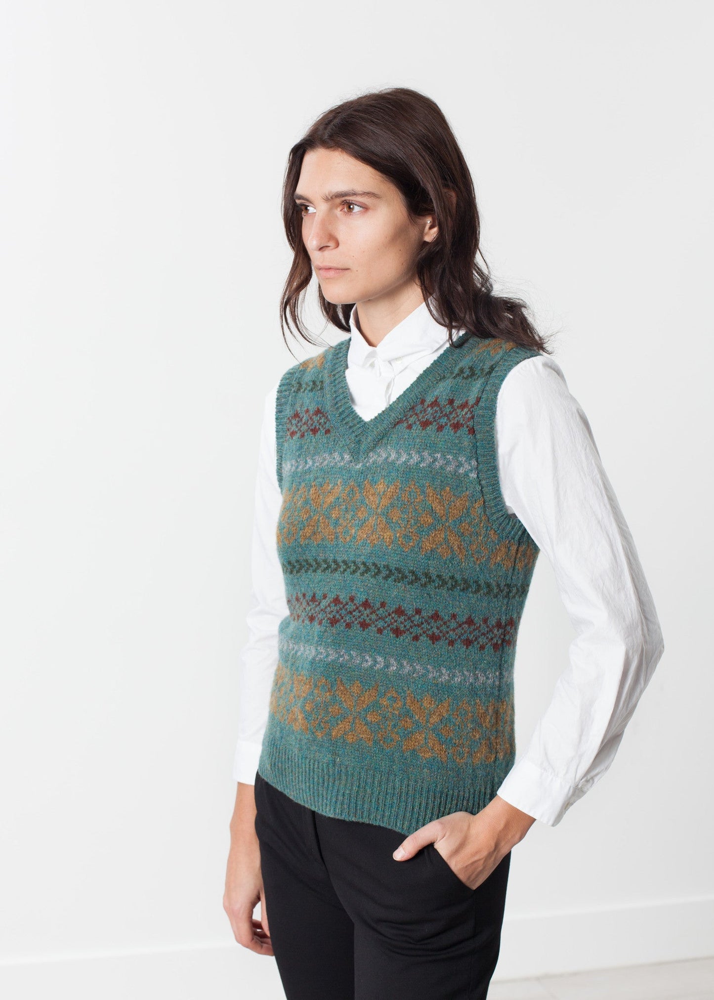 Gilet Fair Isle in Esercito
