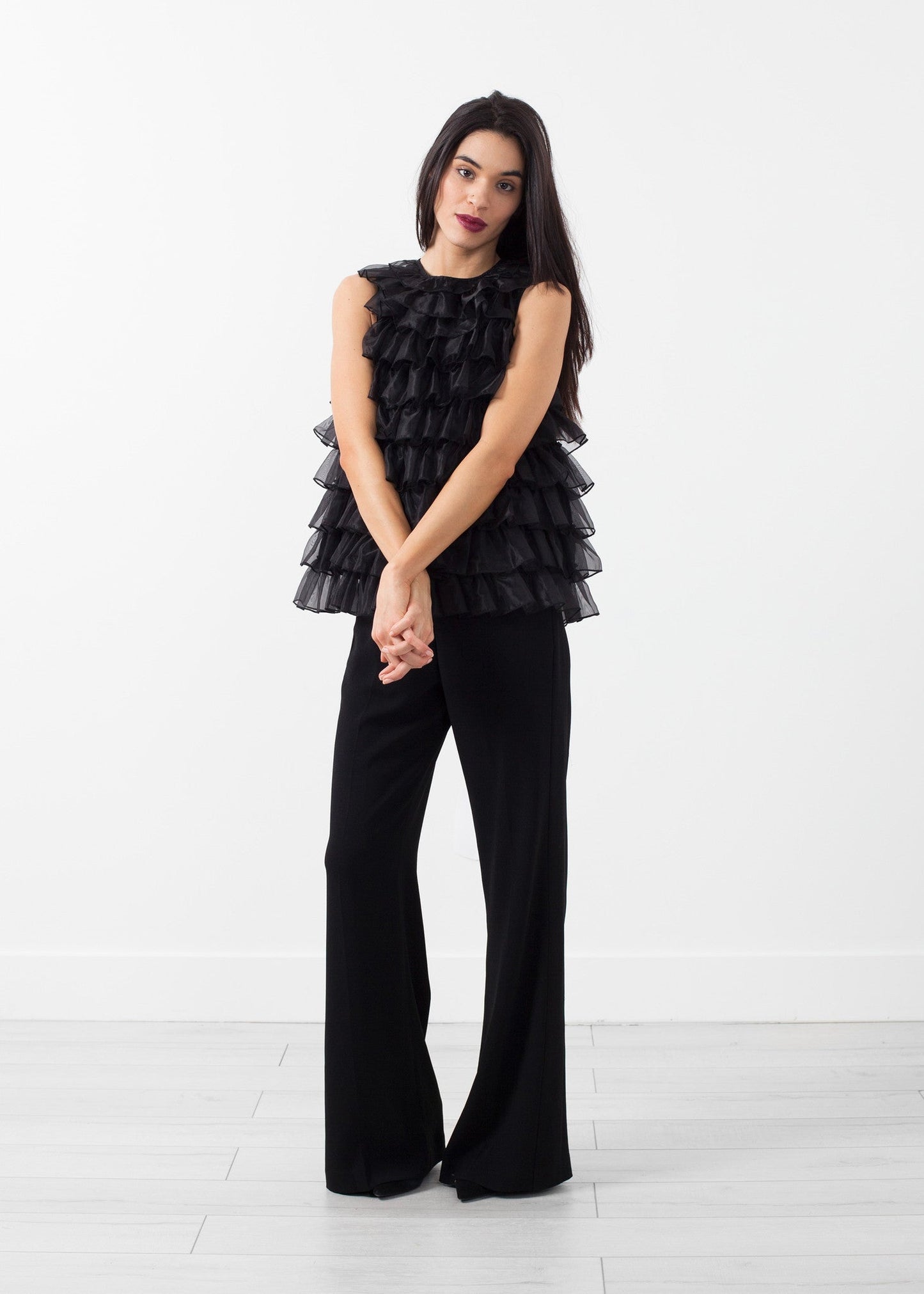 Top con volant in organza