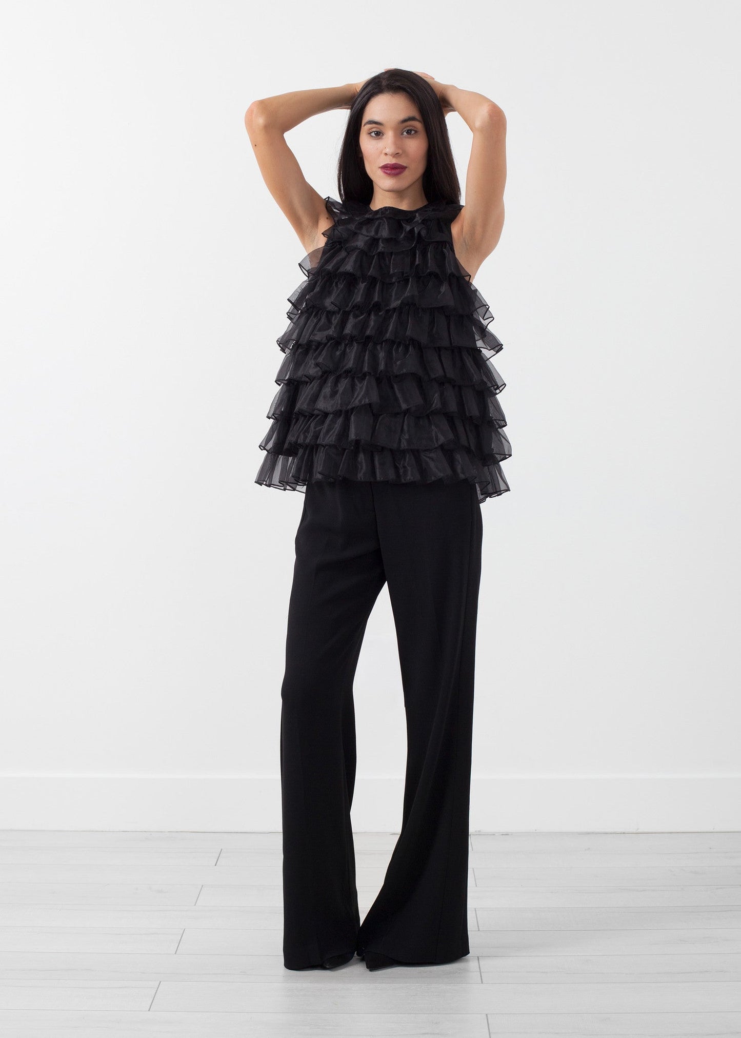 Top con volant in organza