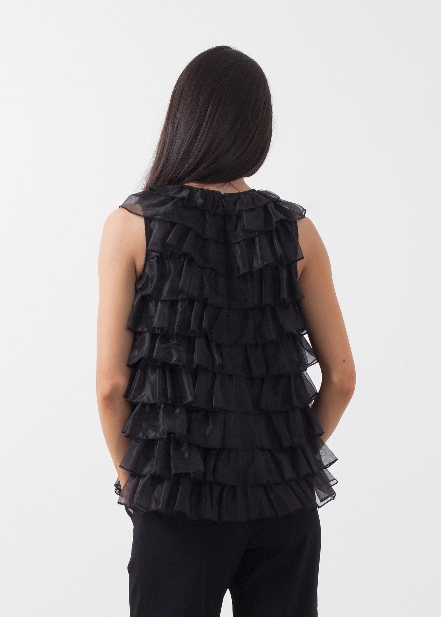 Top con volant in organza