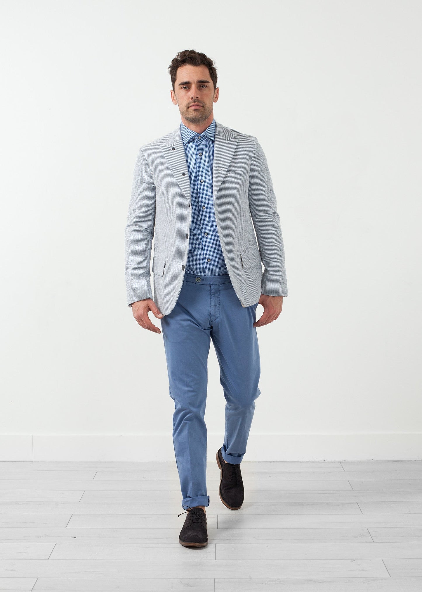 Blazer a cinque bottoni in seersucker