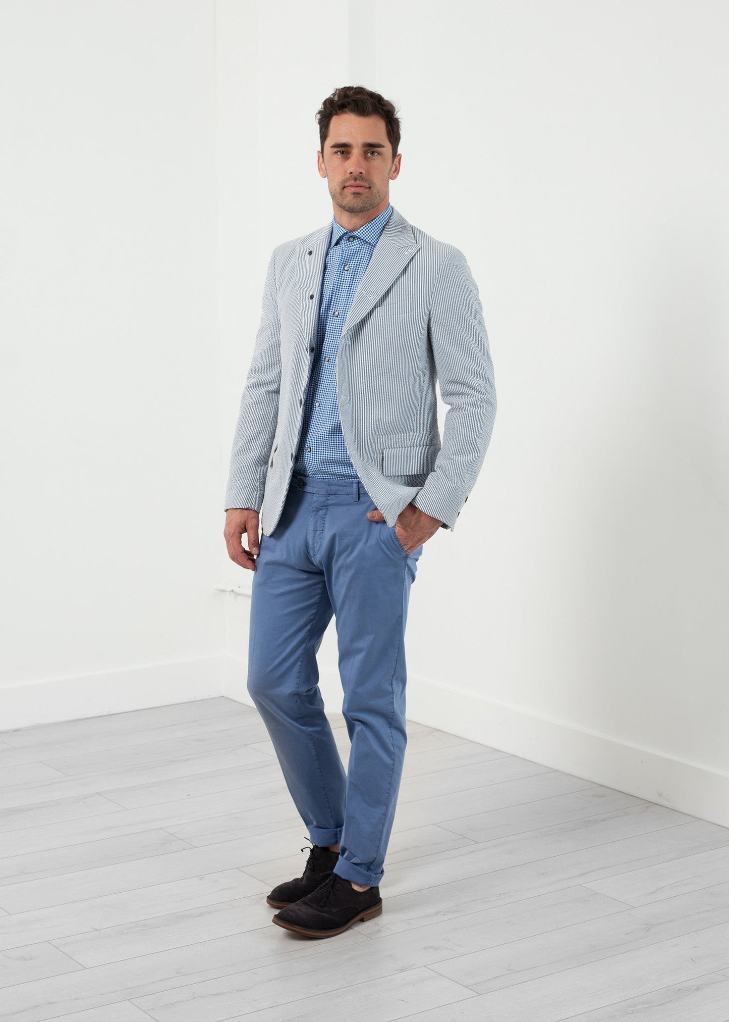 Blazer a cinque bottoni in seersucker