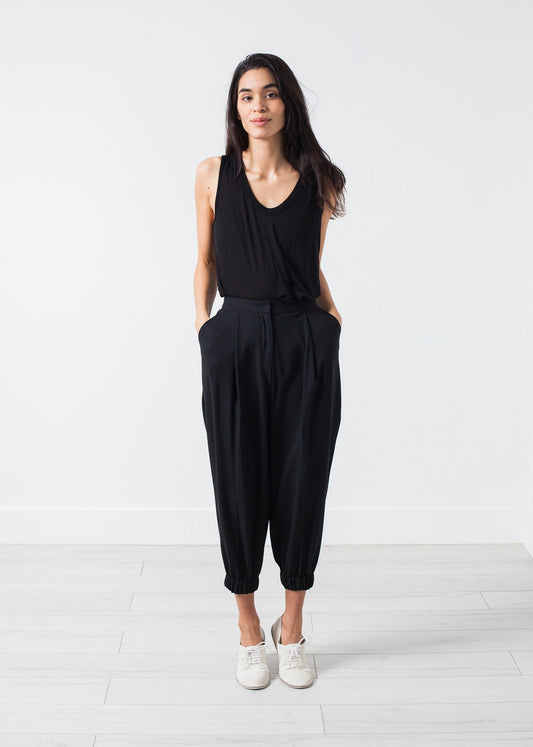 Pantalone in lana fantasia in nero