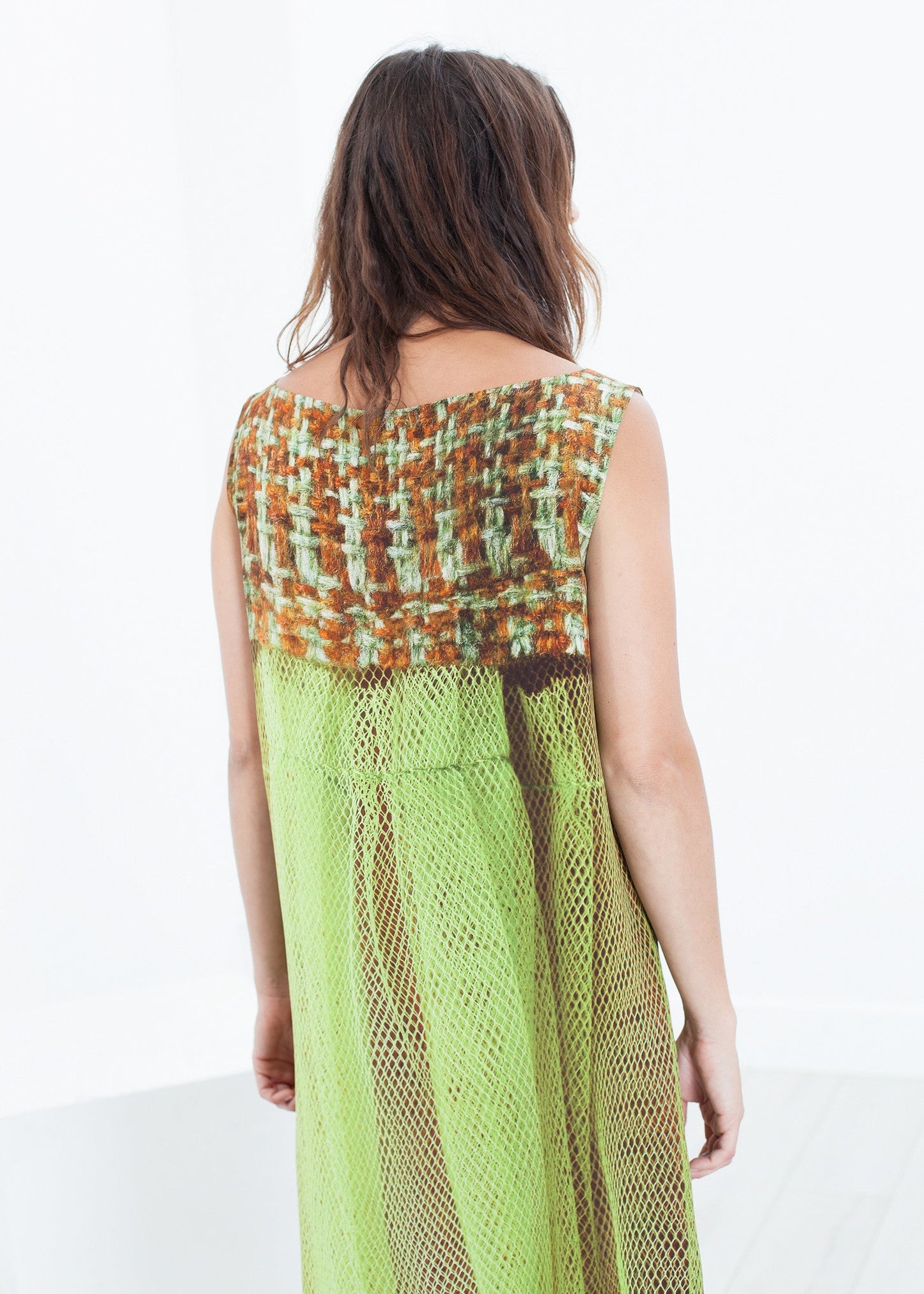 Sottoveste in seta in tweed e rete 