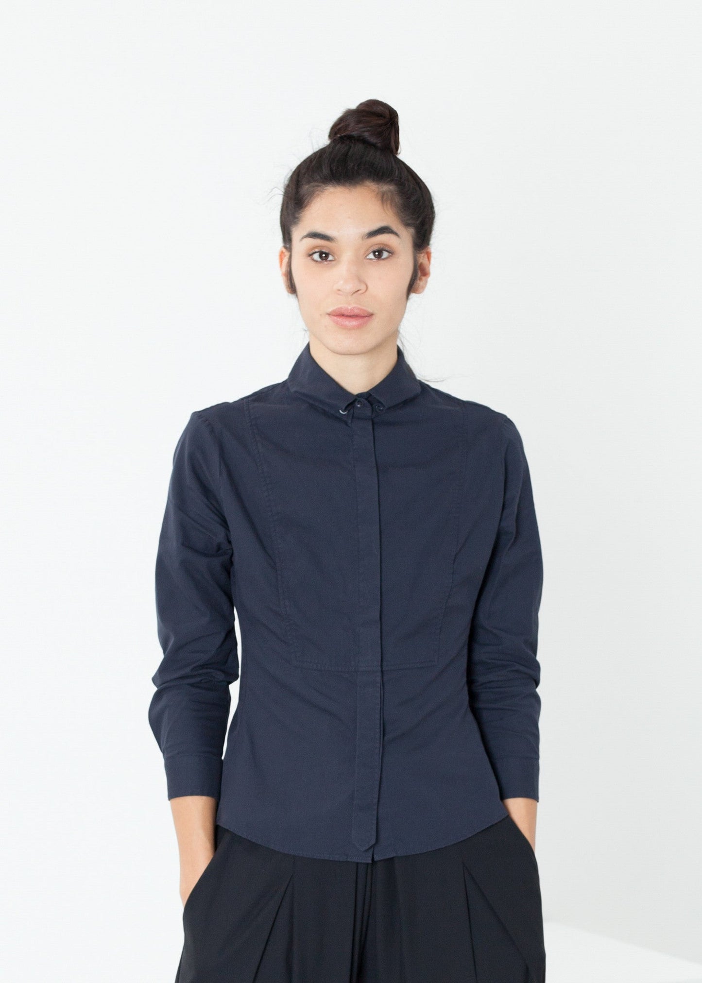 Camicia da smoking stropicciata in blu navy