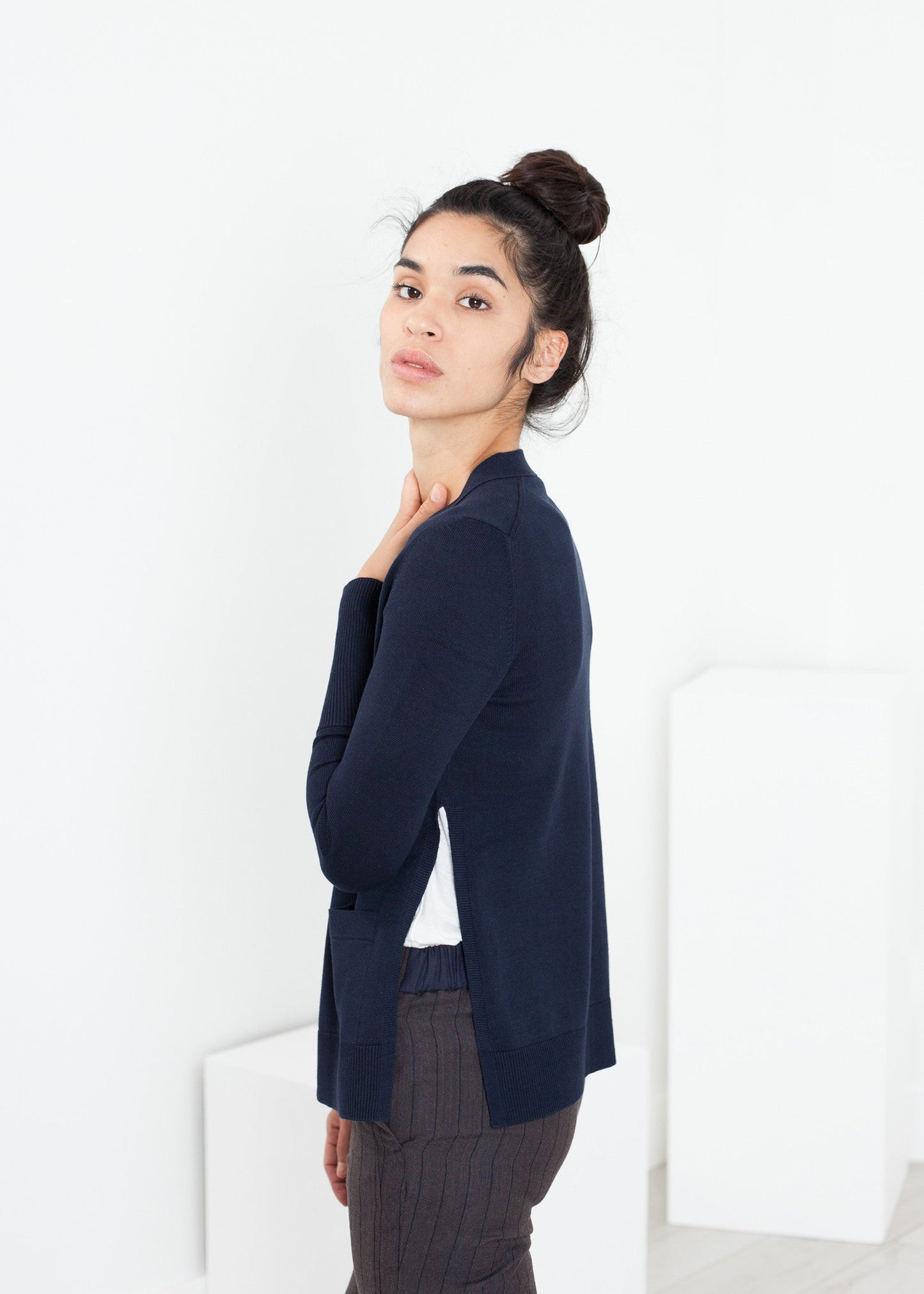 Cardigan quadrato in blu marino