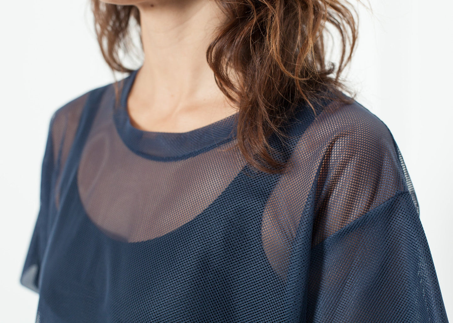 T-shirt a rete in blu navy