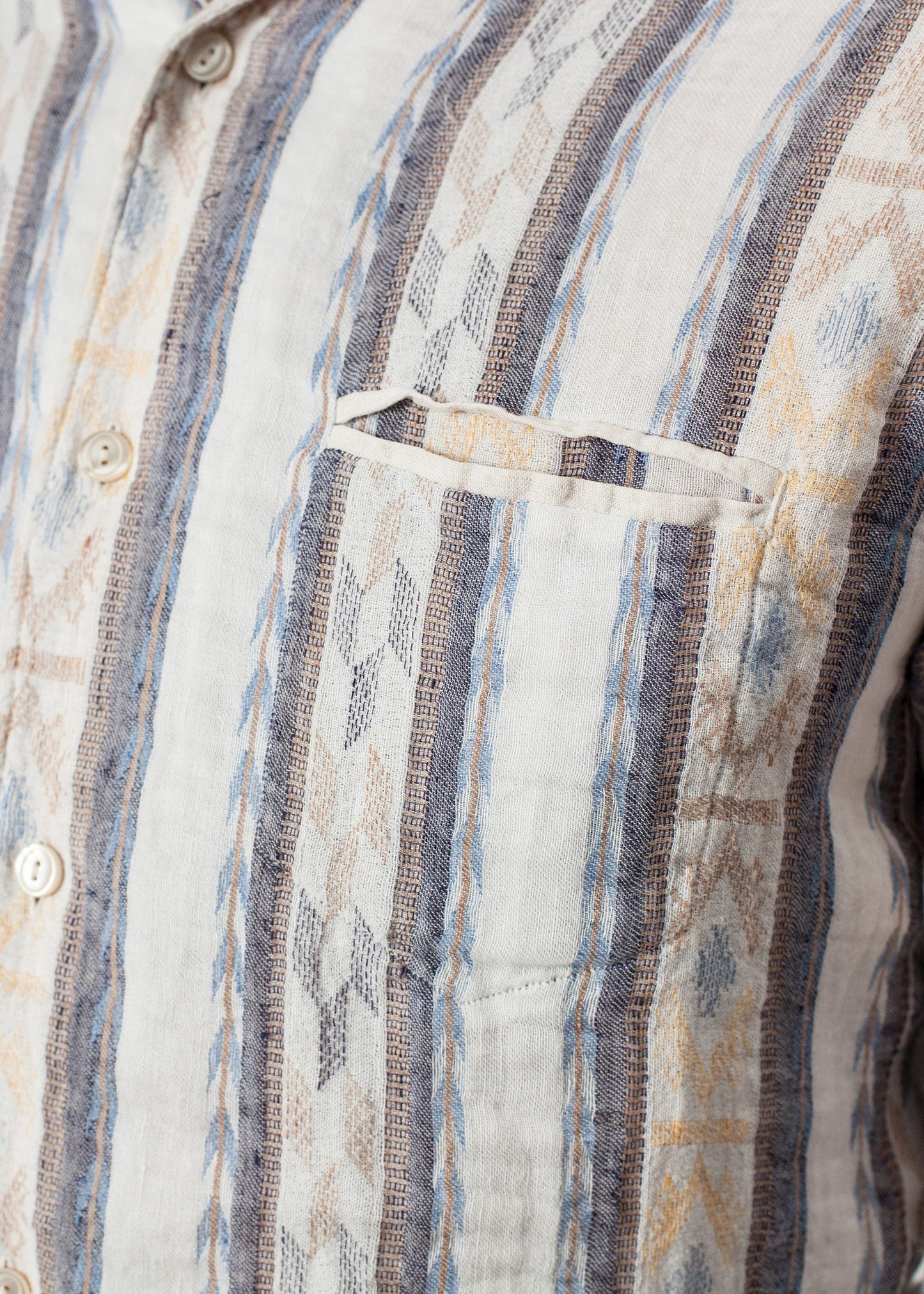 Camicia western in lino beige/blu