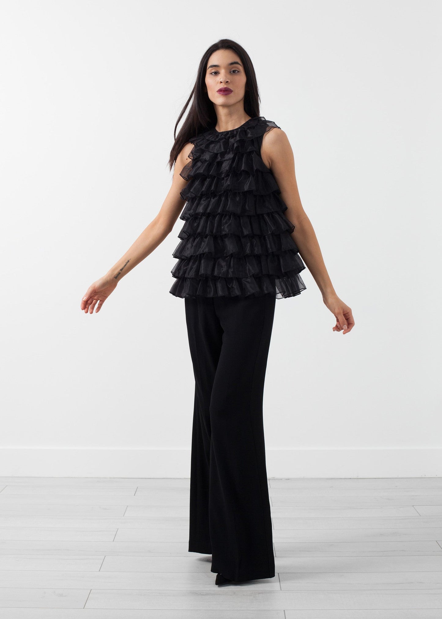 Top con volant in organza