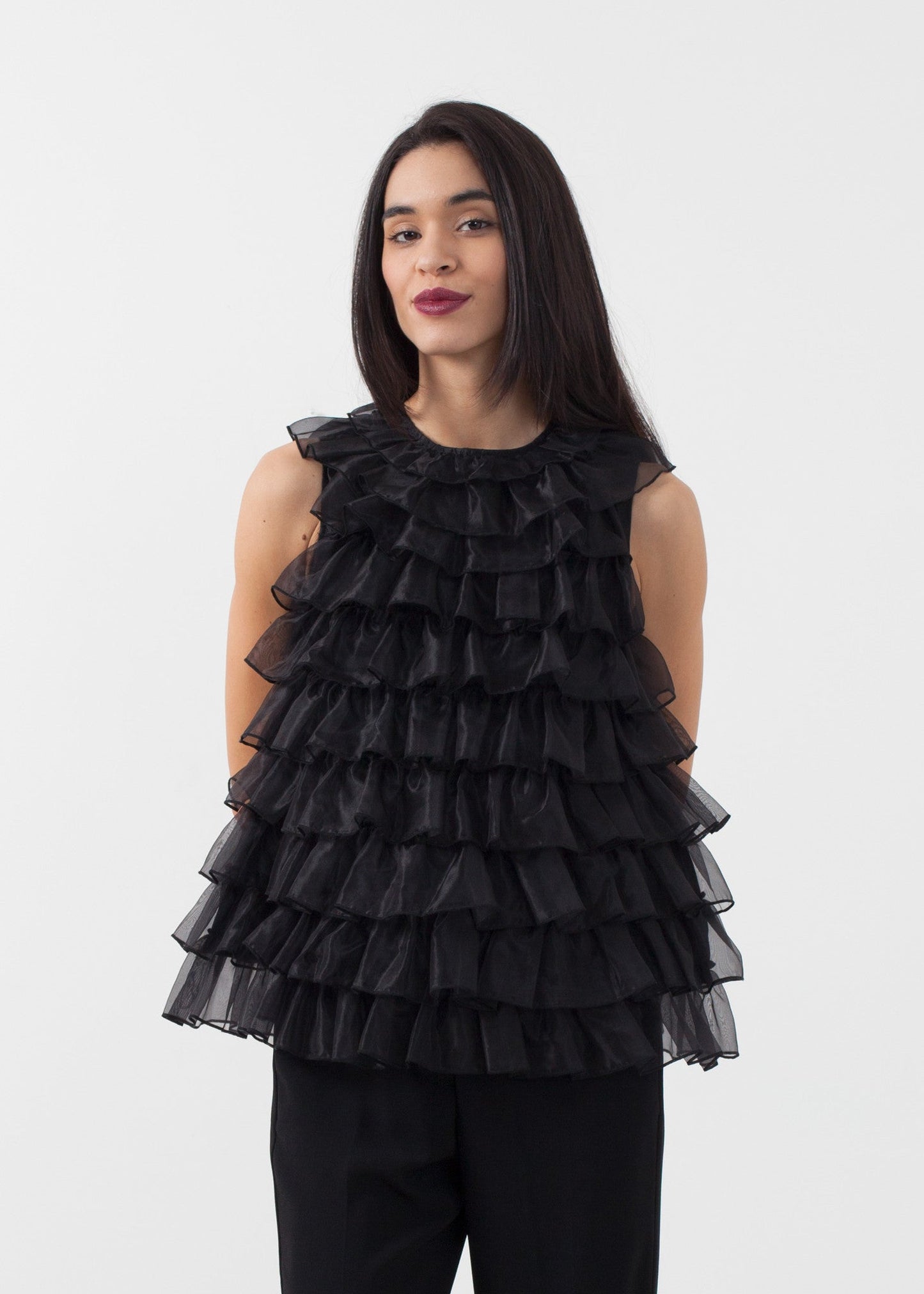 Top con volant in organza