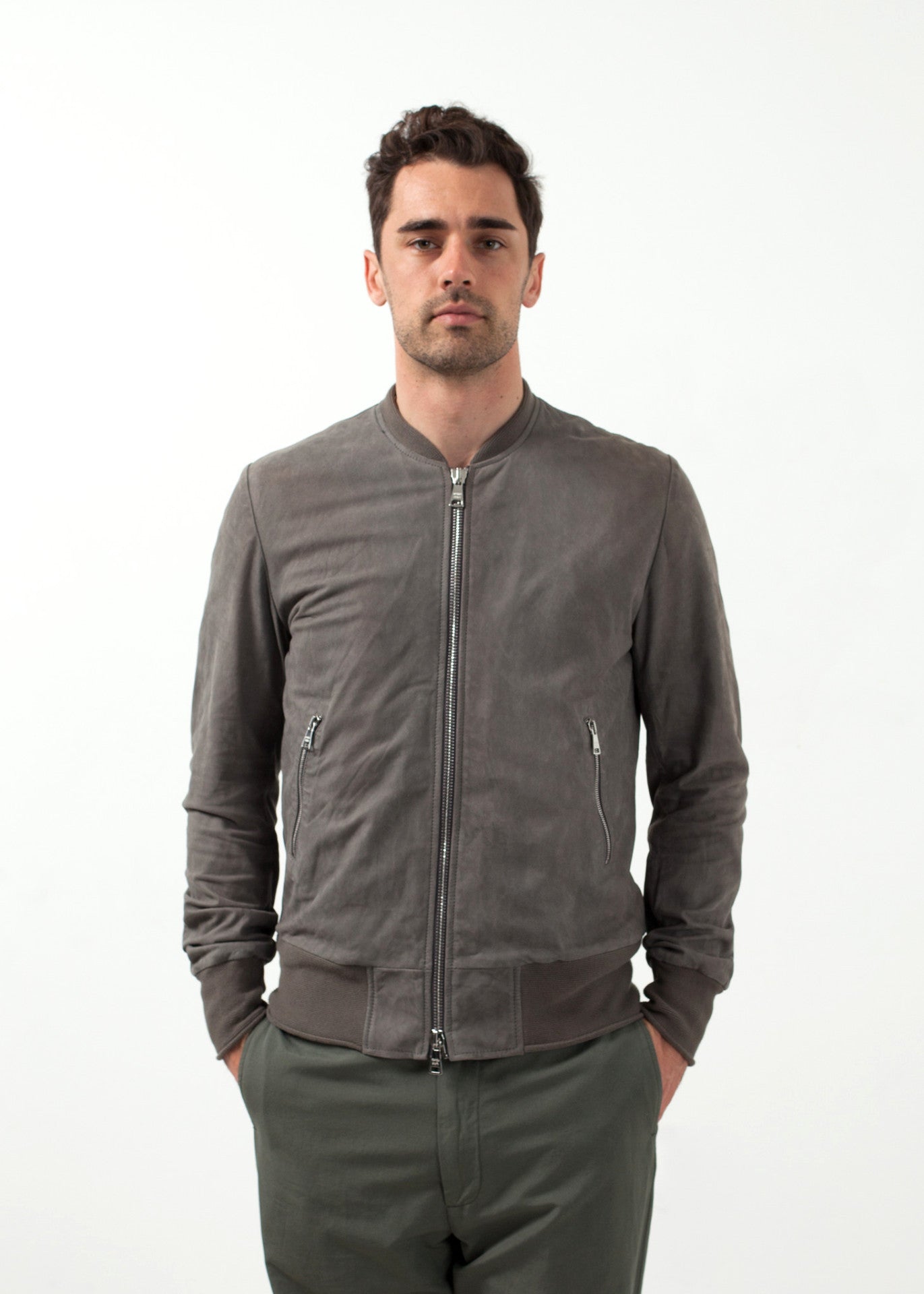 Bomber in pelle color polvere