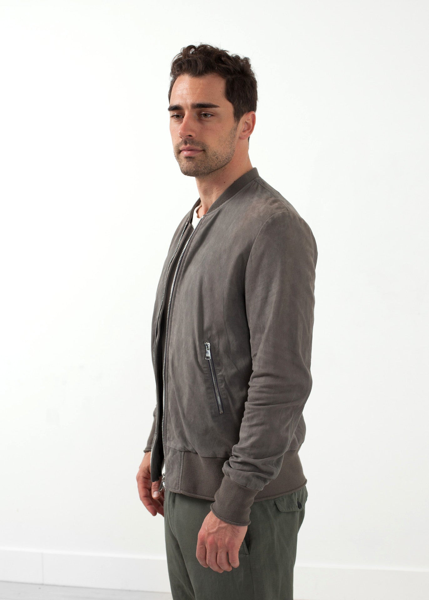 Bomber in pelle color polvere